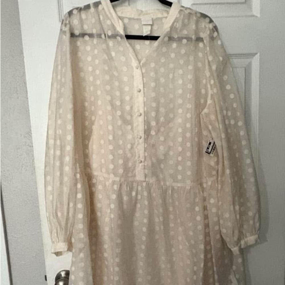 h&m puff sleeved dress cream swiss dot xxl